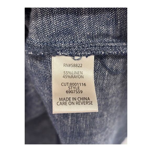 Max Studio Dress Womens Small Linen Blend Heather‎ Blue Contrast Stitch Pockets - Picture 8 of 9